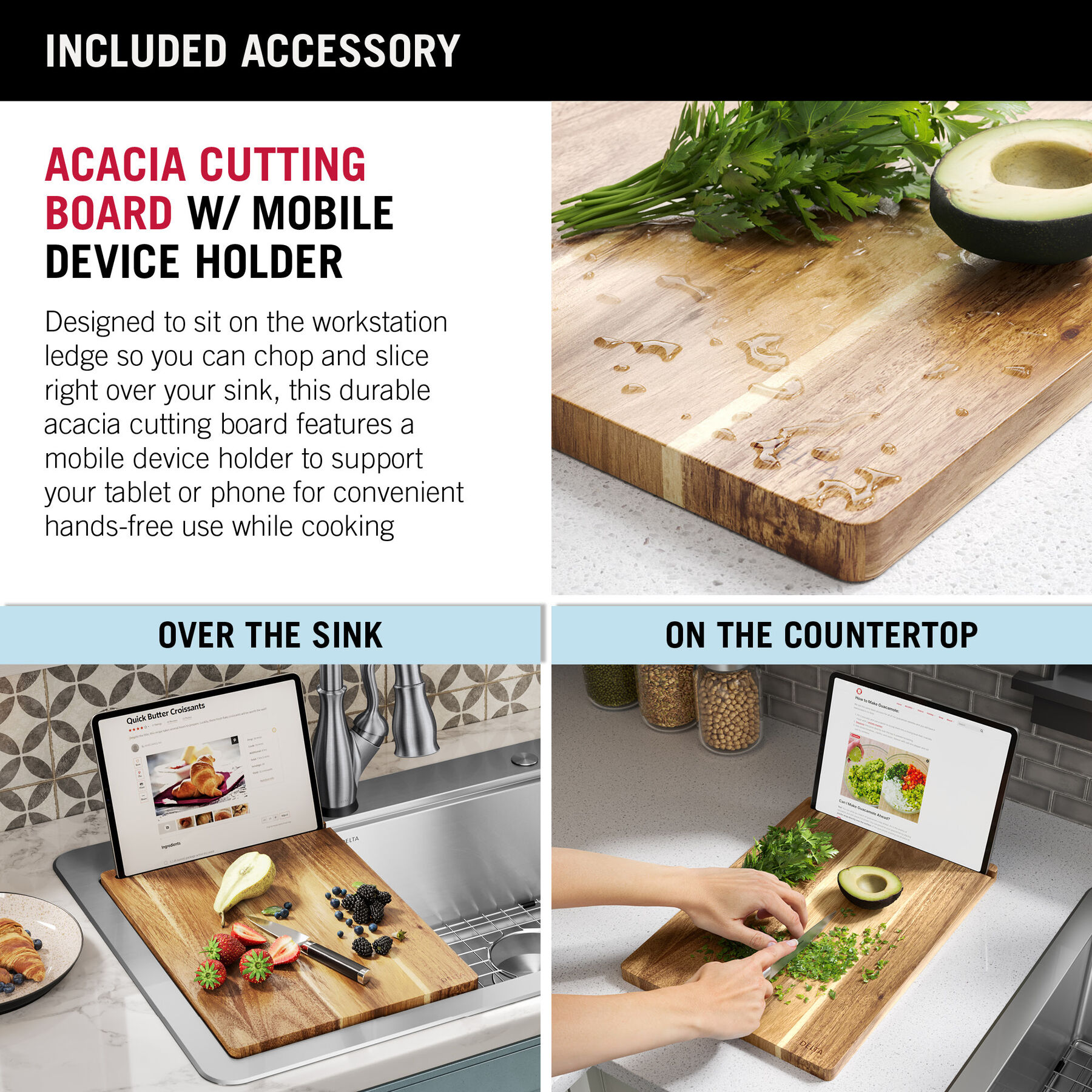 30” Workstation Kitchen Sink Drop-In Top Mount Stainless Steel Single Bowl with WorkFlow™ Ledge and Accessories, image 1